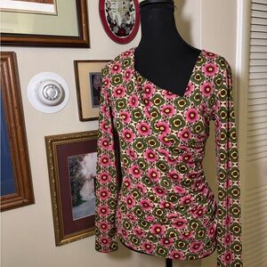 INC International Concepts Pink and Yellow Floral Long Sleeve Top